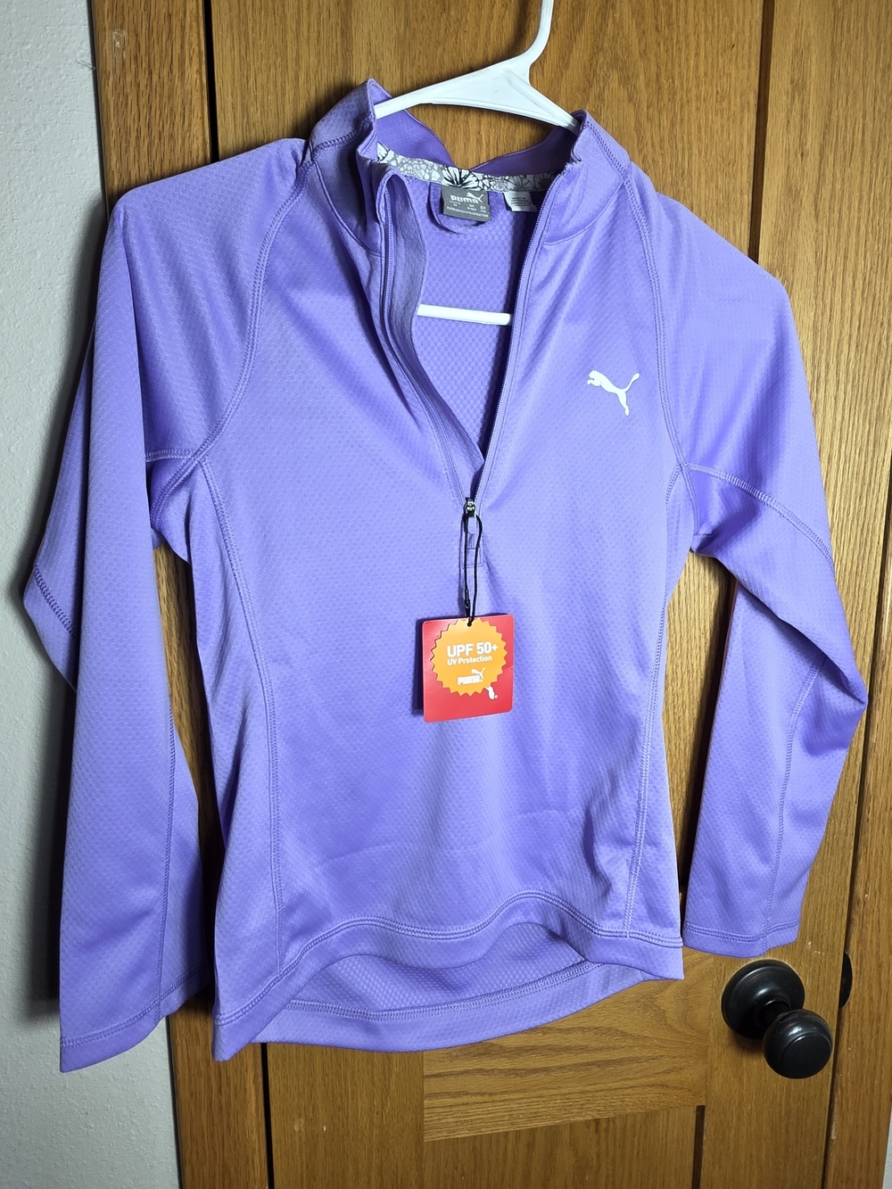NWT Kid's Puma Purple Long Sleeve 1/4 Zip Athletic Top Medium UPF 50+ UV Protect